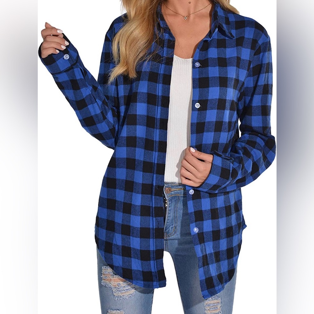 GUANYY Women's Long Sleeve Plaid Button Down Shirt